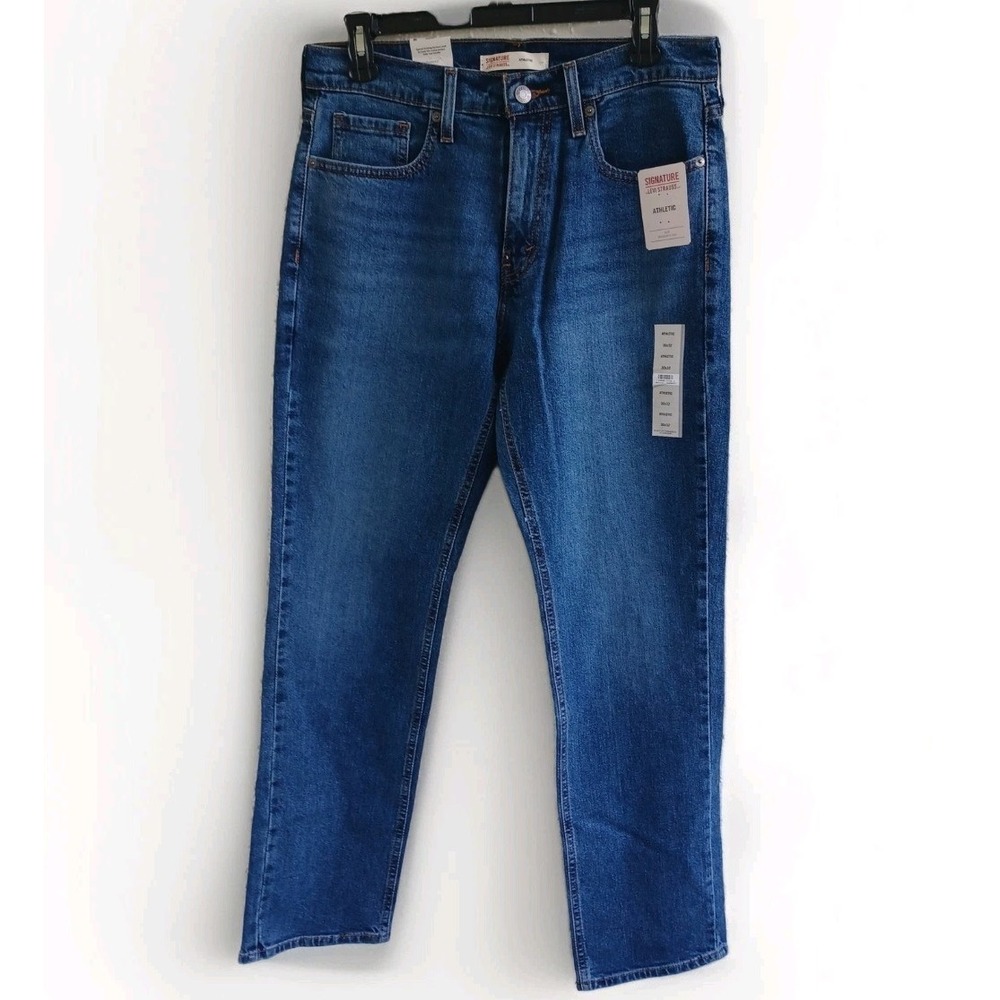 NWT Signature by Levi Strauss Co‎ Mens Athletic Fit Jeans 30x32 Blue Denim Flex